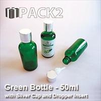 50ml Green Bottle with Silver Cap and Dropper Insert - 10Pcs